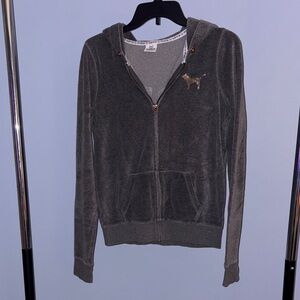 PINK Victoria's Secret Vintage Gray Velour Zip-Up Hoodie